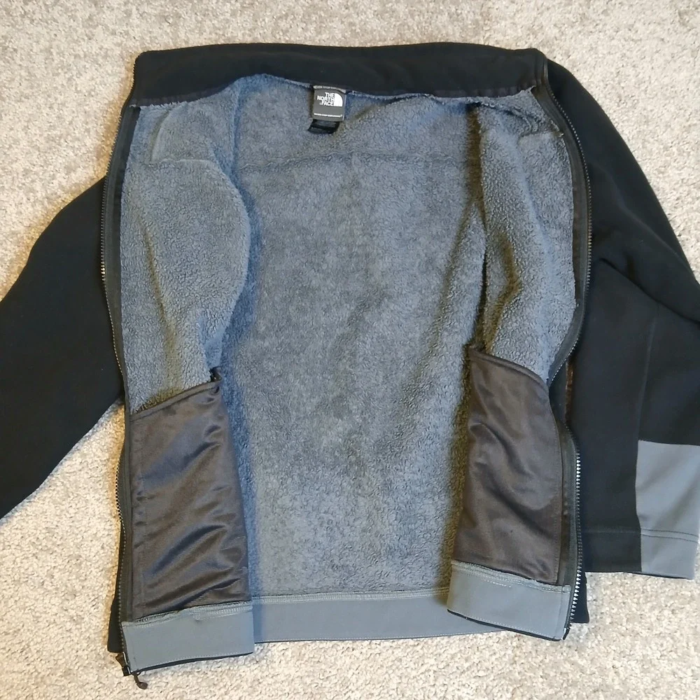 The North Face Mens Full Zip Fleece Jacket Black Grey Small Mock Neck Sweater